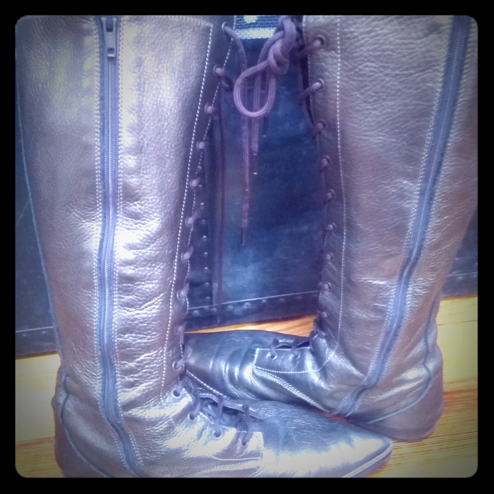 Gold leather Gothic pointy witch boots